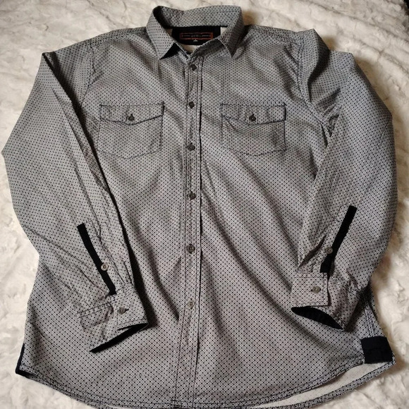 PD&C Navy Blue and White Button Down Shirt, Large - Picture 1 of 12